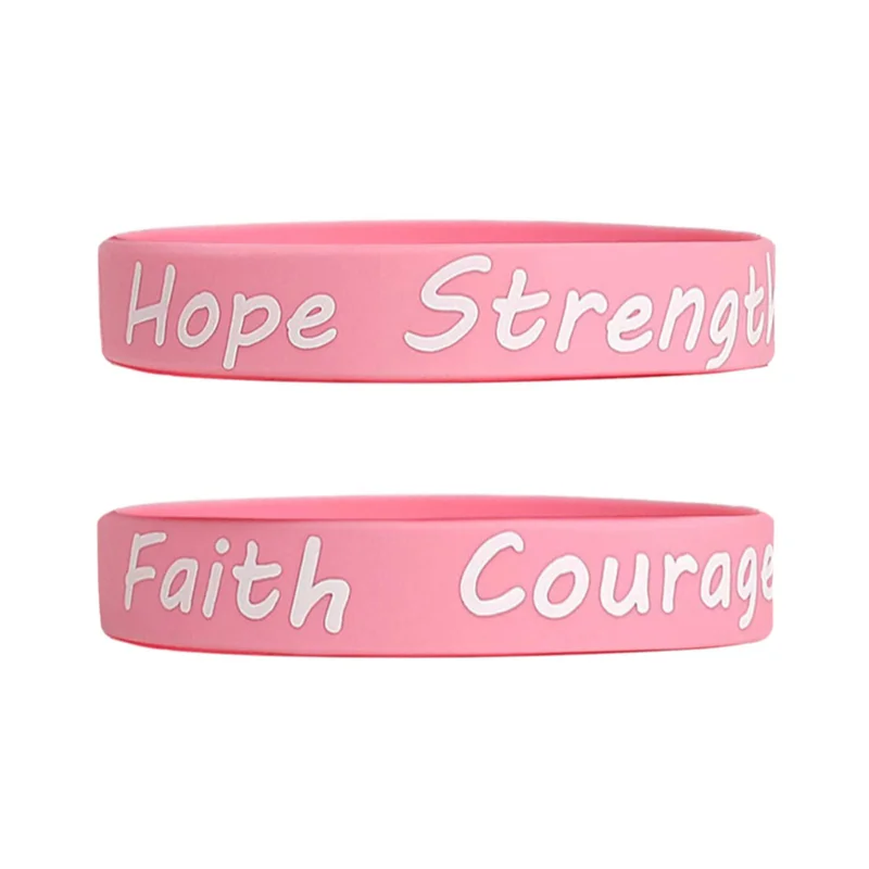 1pc/2pcs Breast Cancer Awareness Pink Ribbon Faith Courage Hope Strength rubber bracelet silicone wristband