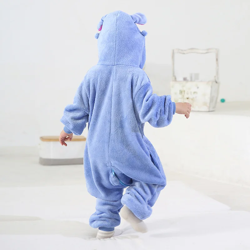 Cartoon Personality Disney Blue Cute Stitch Spring and Autumn Winter Animal Cartoon One-piece Climbing Suit Warm Home Clothing