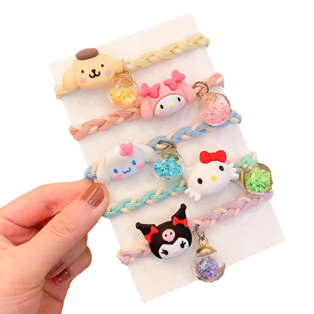 Sanrio-Hello Kittyanime, 5 piezas, Círculo de pelo Kawaii, dibujos animados, cuerda para el pelo para niños, accesorios para la cabeza de goma, regalos para niñas