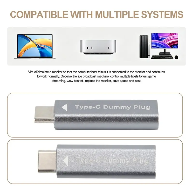 A53M-USB Type-C Virtual Display Adapter DDC EDID Dummy Plug Headless Ghost Display Emulator Dummy Load 4K@60Hz