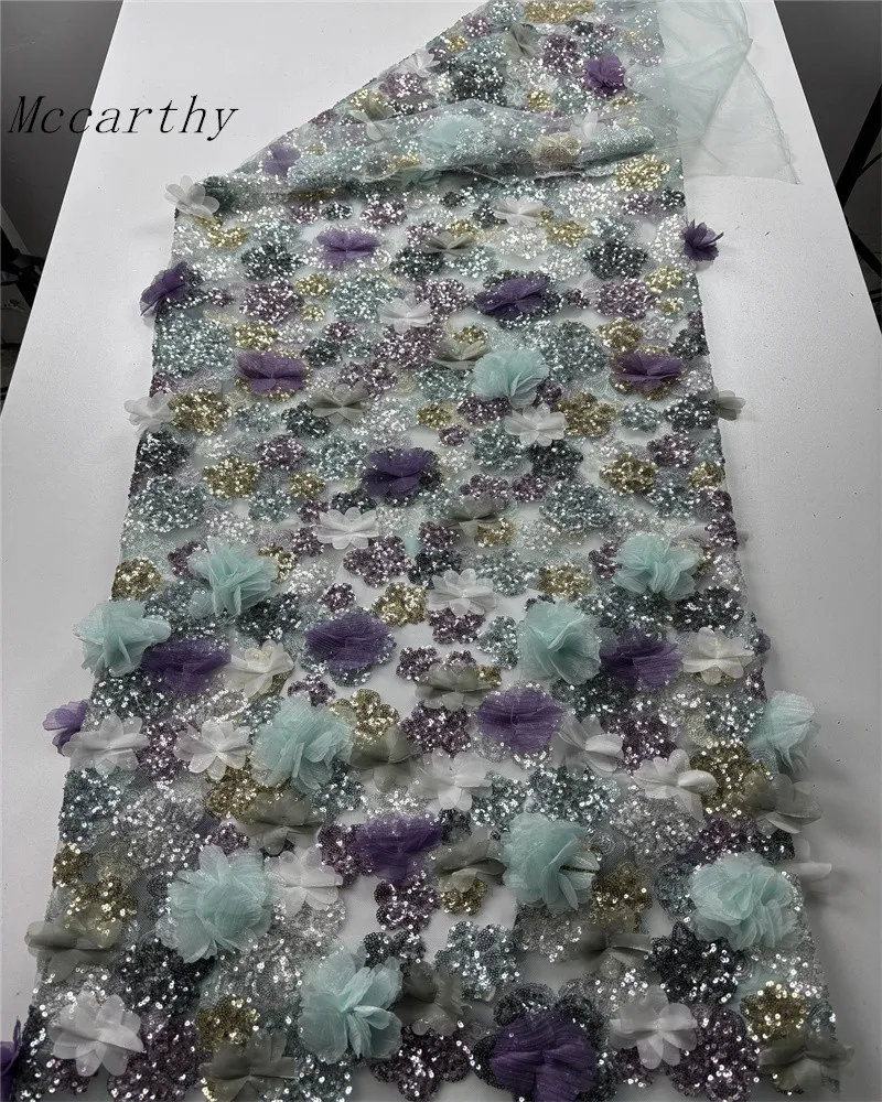

Африканская кружевная ткань с 3D цветами, 2021, высокое качество, французская нигерийская тюль с вышивкой блестками, ткань для шитья свадебного платья HY502KM