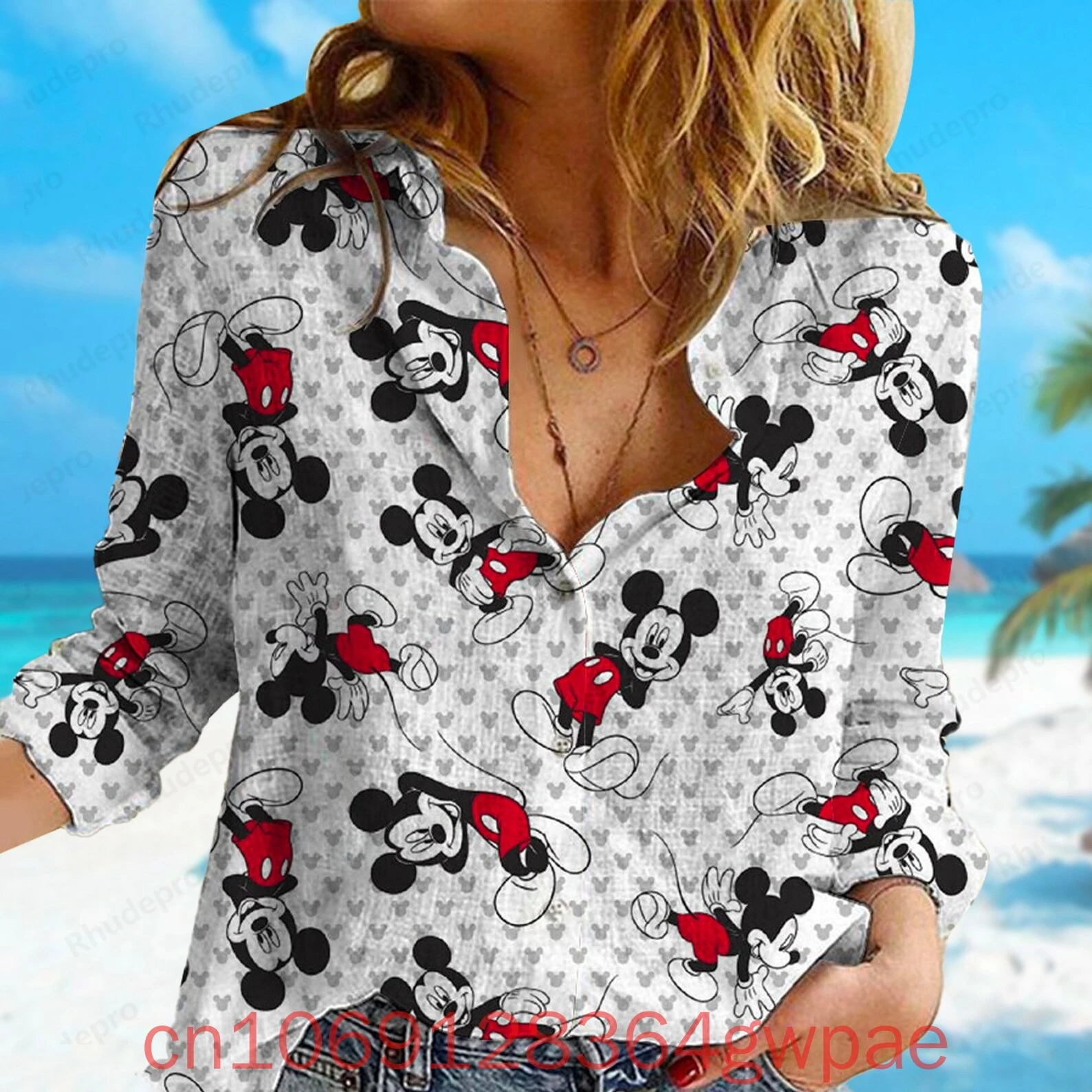 Disney Mickey Cruise Pirate Women's Shirt Casual Button Up Long Sleeve Shirt Mouse Pirate Women Fashion Casual 3d Print Shirts