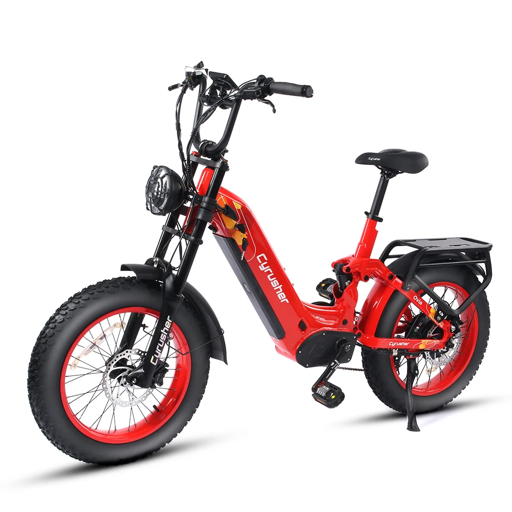 Cyrusher Ovia Step-Through Ebike 750W 52V 17Ah 20Inch Up to 52 Miles Max Range Full Suspension 3.7'' LCD Display Colorful Rims