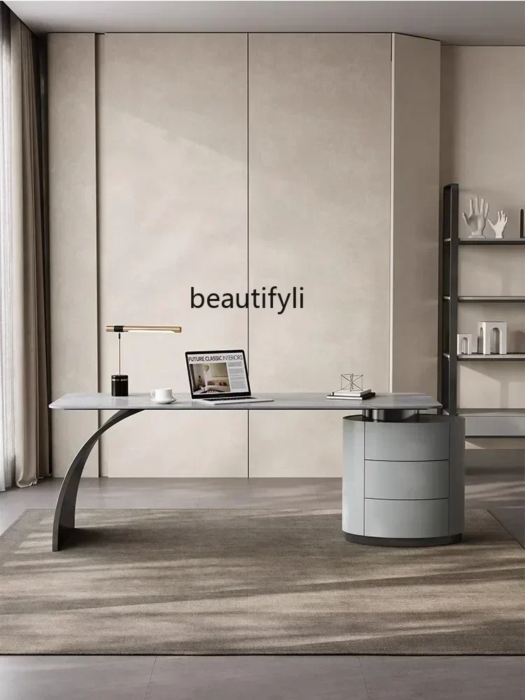 X Bright Stone Plate Desk Study Desk Light Luxury Designer Computer Desk Integrated Office Table