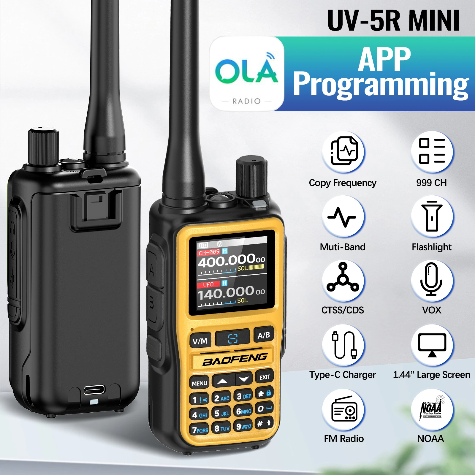 2PCS BAOFENG UV-5R Mini Walkie Talkie Full Band Bluetooth Programming Wireless Copy Frequency 2 PTT AM FM Type-C Two Way Radio