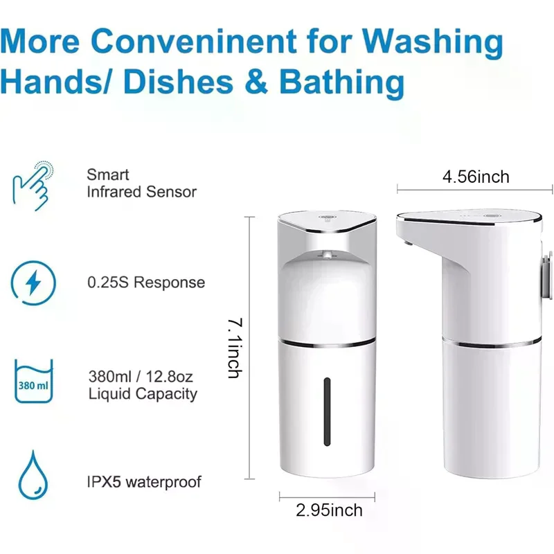 

Automatic Foaming Soap Dispenser, 3 Level Adjustable Foam Wall Mount, USB Rechargeable, Touchless Hand & Dish Soap Dispenser