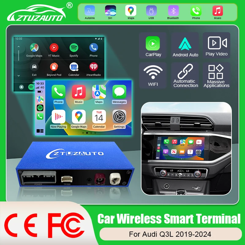 Wireless CarPlay Android Auto for Audi Q3L MIB3 2019-2024 with Mirror Link AirPlay Navigation Functions Support Rear Camera Box