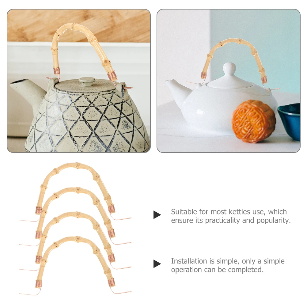 

4Pcs Bamboo Teapot Handle Replacement Compact Wear-Resistant Ergonomic Tea Pot Grip Household Kettle Accessory