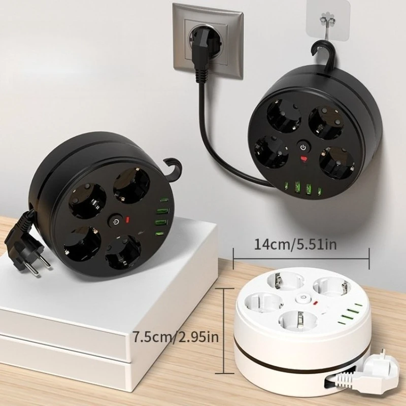 Retractable wall socket USB European standard drag board winding European standard power strip