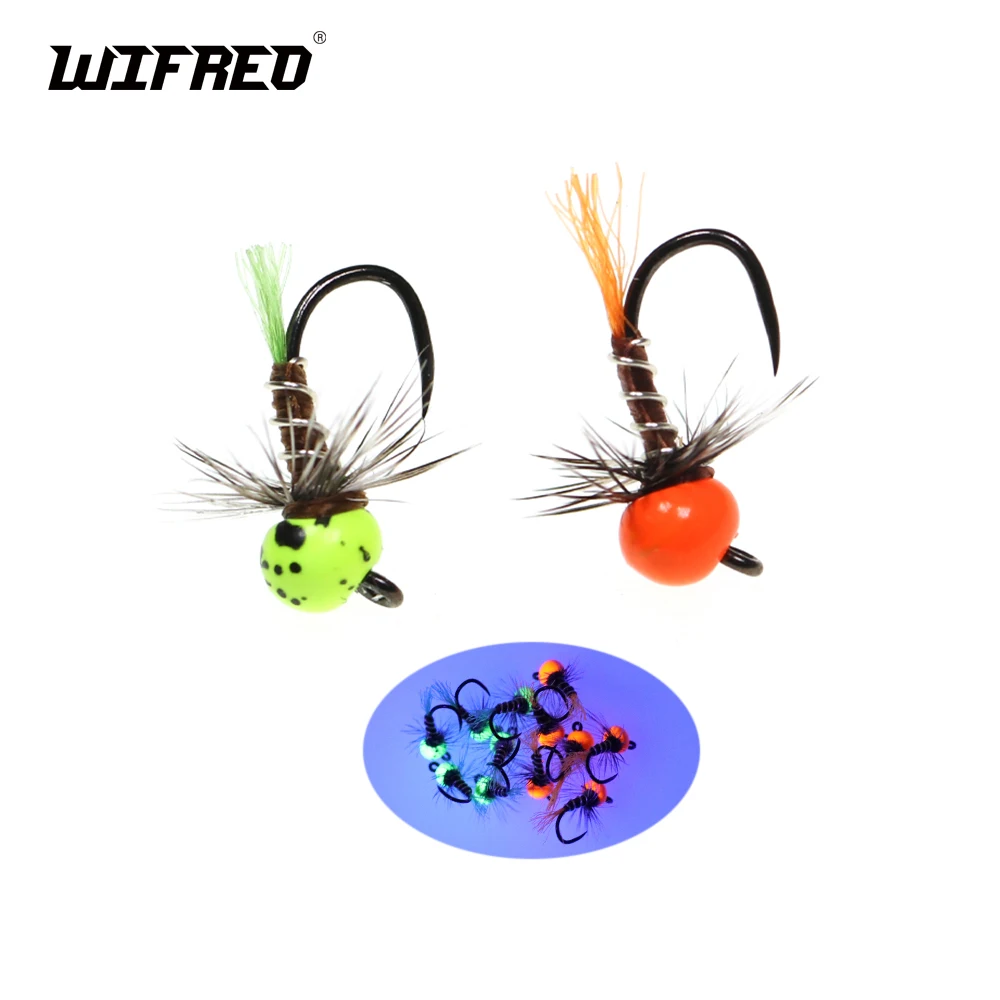 Wifreo 6PCS Offset Tungsten Bead Head Nymph Flies #20 Barbless Jig Hook Euro Nymphs Fly Fishing Lure Bait for Trout Bass Samlon