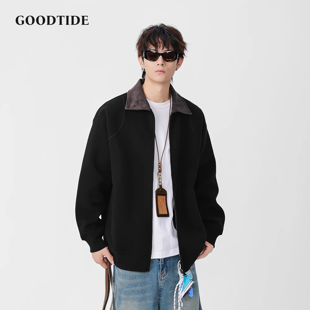 Fashion Men's Casual Full Zip Jacket 2025 Winter New Contrast Collar Comfortable Soft Long Sleeve Outerwear Top