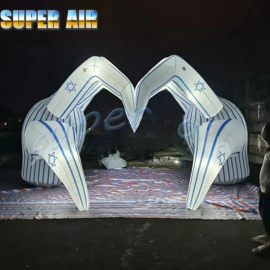 Arco inflable modelo de mano vívida de diseño innovador con iluminación LED colorida para fondo de escenario