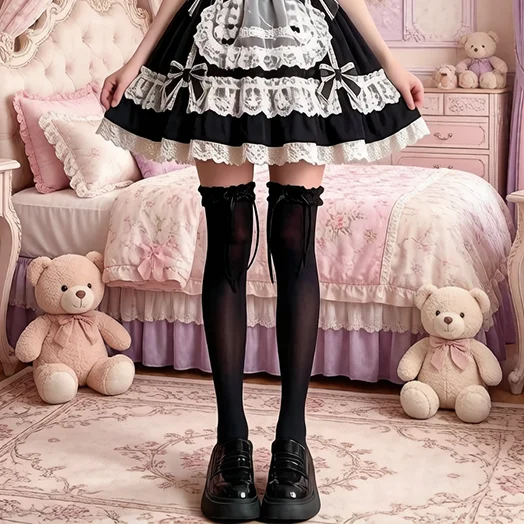 Preppy Style Mädchen-Cosplay-Strümpfe mit langen Röhren und Spitze, über dem Knie, Samt, hohe Elastizität, Uniform, rutschfest, schlank, Samt, für Damen