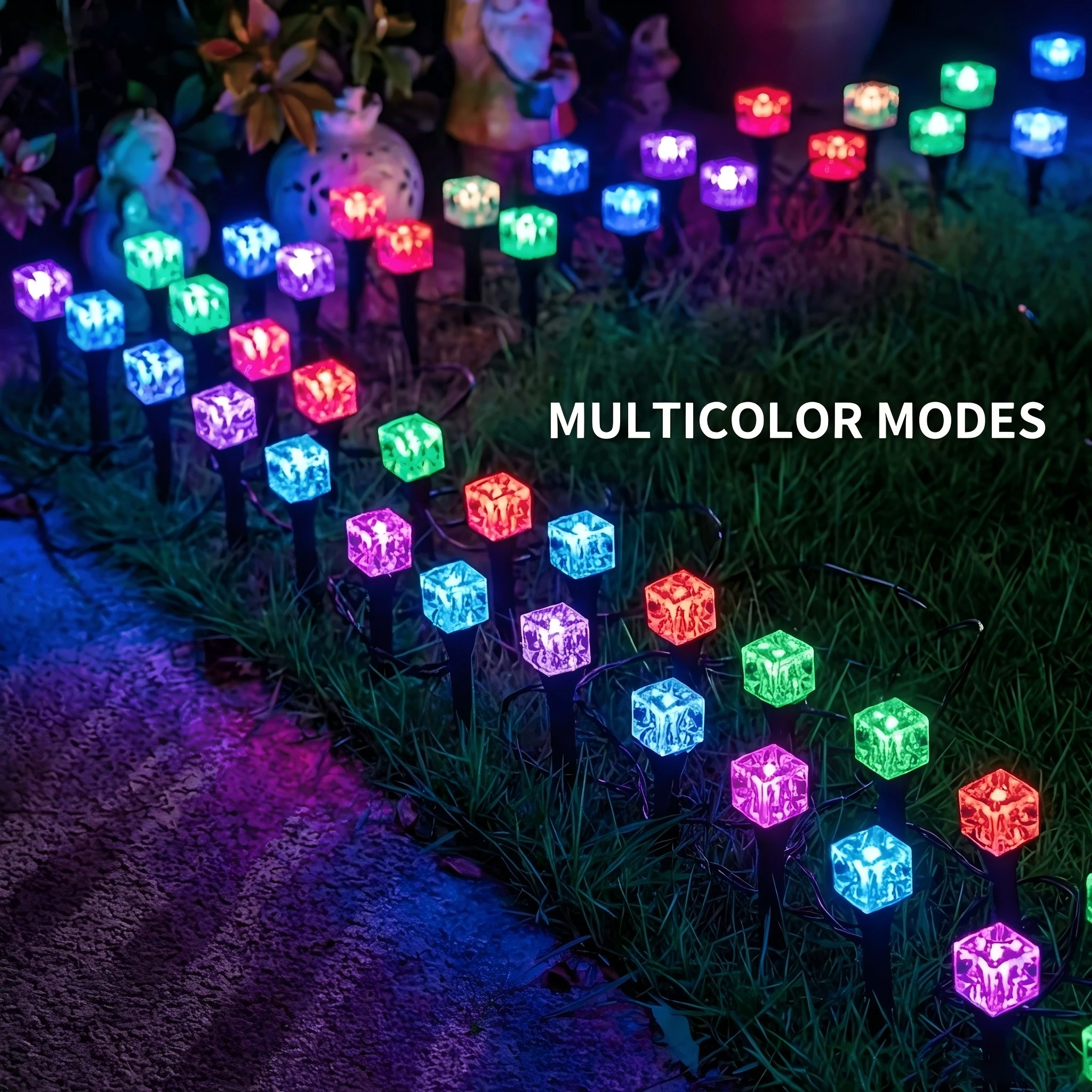 Solar Powered Square Crystal Ground Stake Lights, Landscape Lamp, Outdoor Pathway Decor for Christmas Garden & Holiday Party