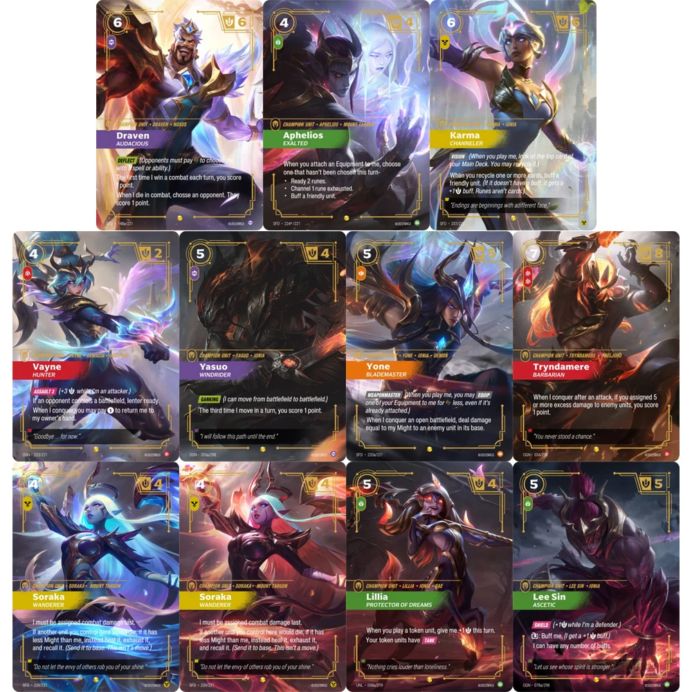 Image of DIY League Of Legends Sammelkarten Soraka Yone Jhin Sett Yasuo TCG Heißprägung Strukturierte Sammelkarte Hochwertig Gefertigt