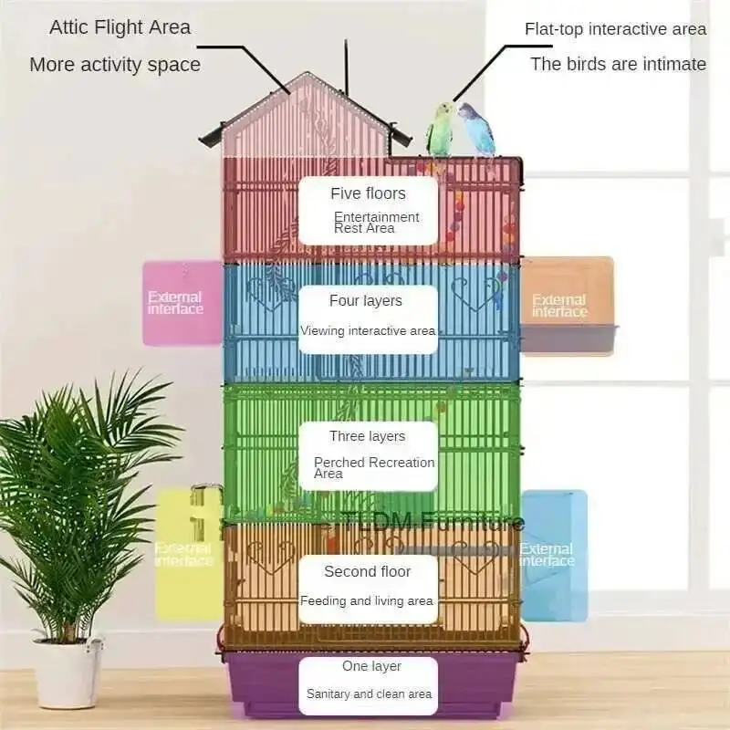 

Budgie Parrot Cage Bird Cage Special Black Phoenix Peony Bird Breeding Cages Large Home Metal Luxury Viewing Villa Bird House L