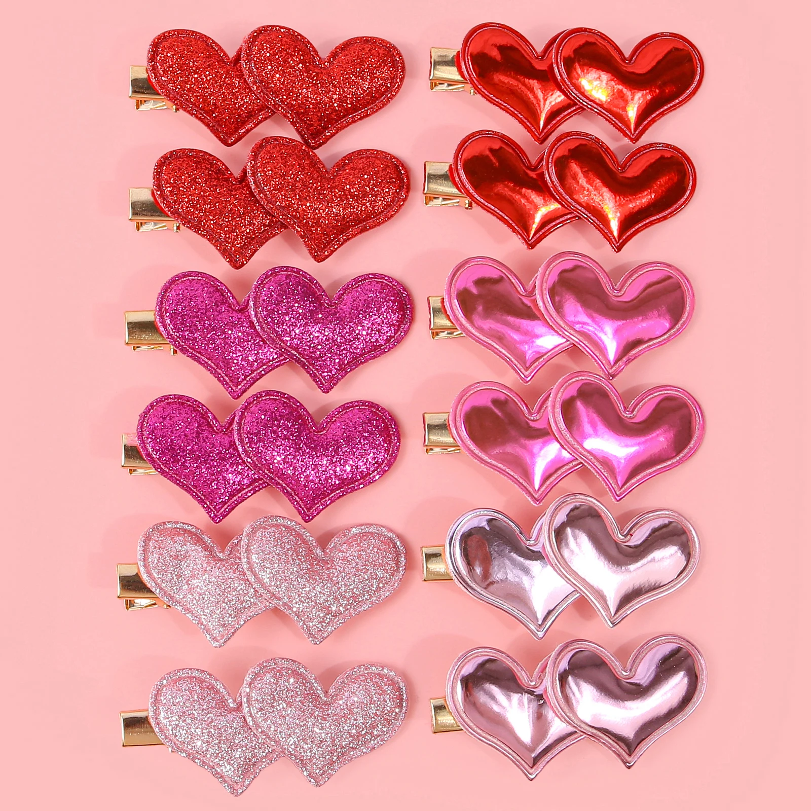 6/12 Stück PU-Herz-Haarspangen für Mädchen und Frauen, Valentinstag, süße Glitzer-Herz-Haarspangen, Clips, Haarnadeln für Kinder, Haarschmuck
