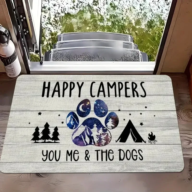 Camper Van Doormat, Outdoor Indoor Non-Slip Welcome Mat, Adventure Rug Cheerful Camping Washable Rug  Ideal Gift for Home & RV
