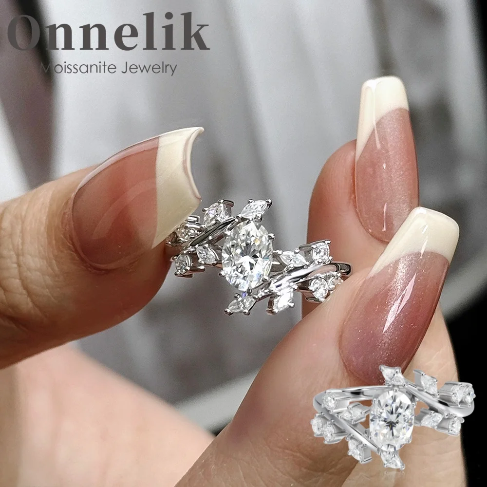 

Onnelik Full Moissanite Wedding Ring Set 100% S925 Silver 18K Gold Plated Lab Diamond Engagement Band Party Gifts for Women