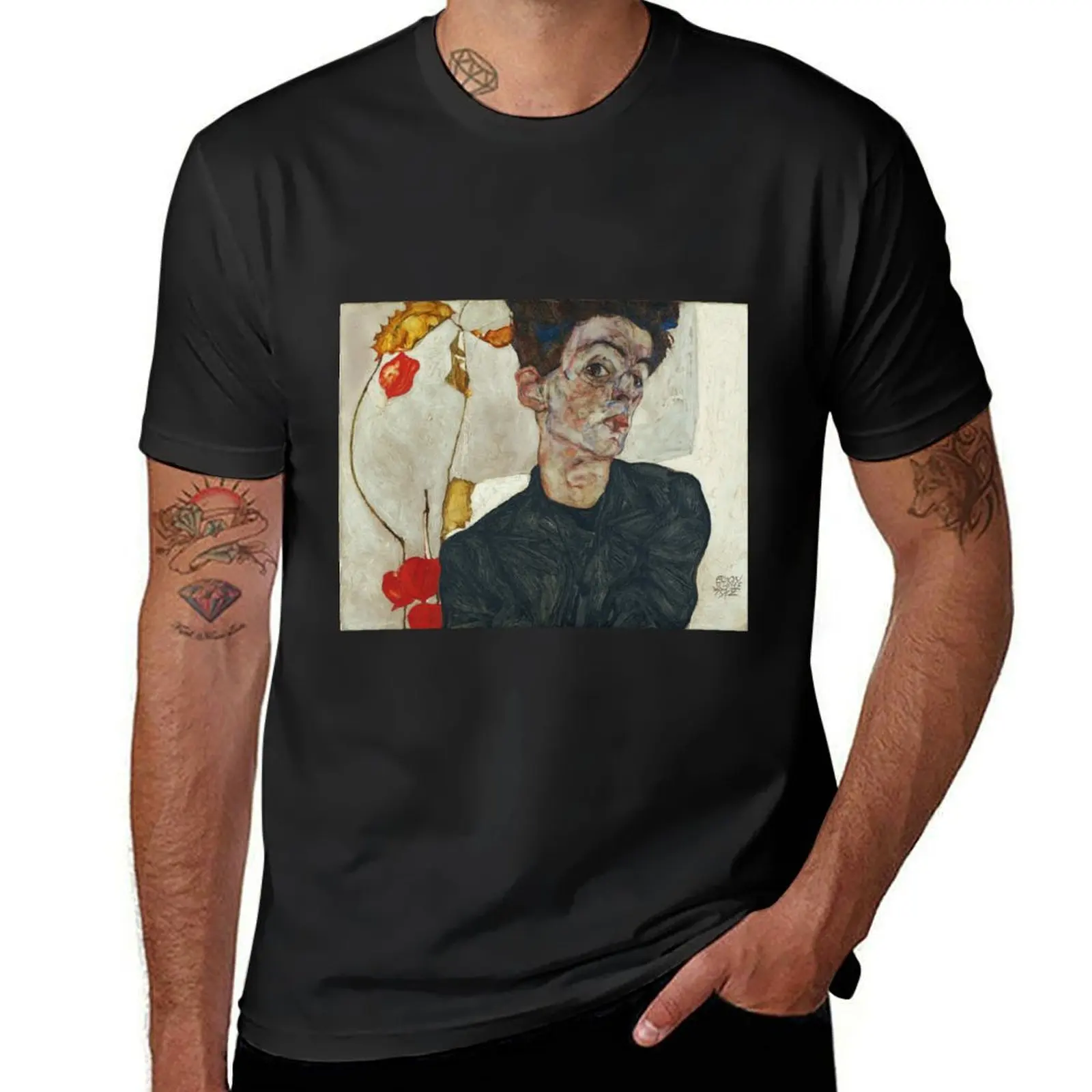 Egon Schiele - Self Portrait with Physalis T-Shirt Blouse tops shirts graphic tees Men's clothing