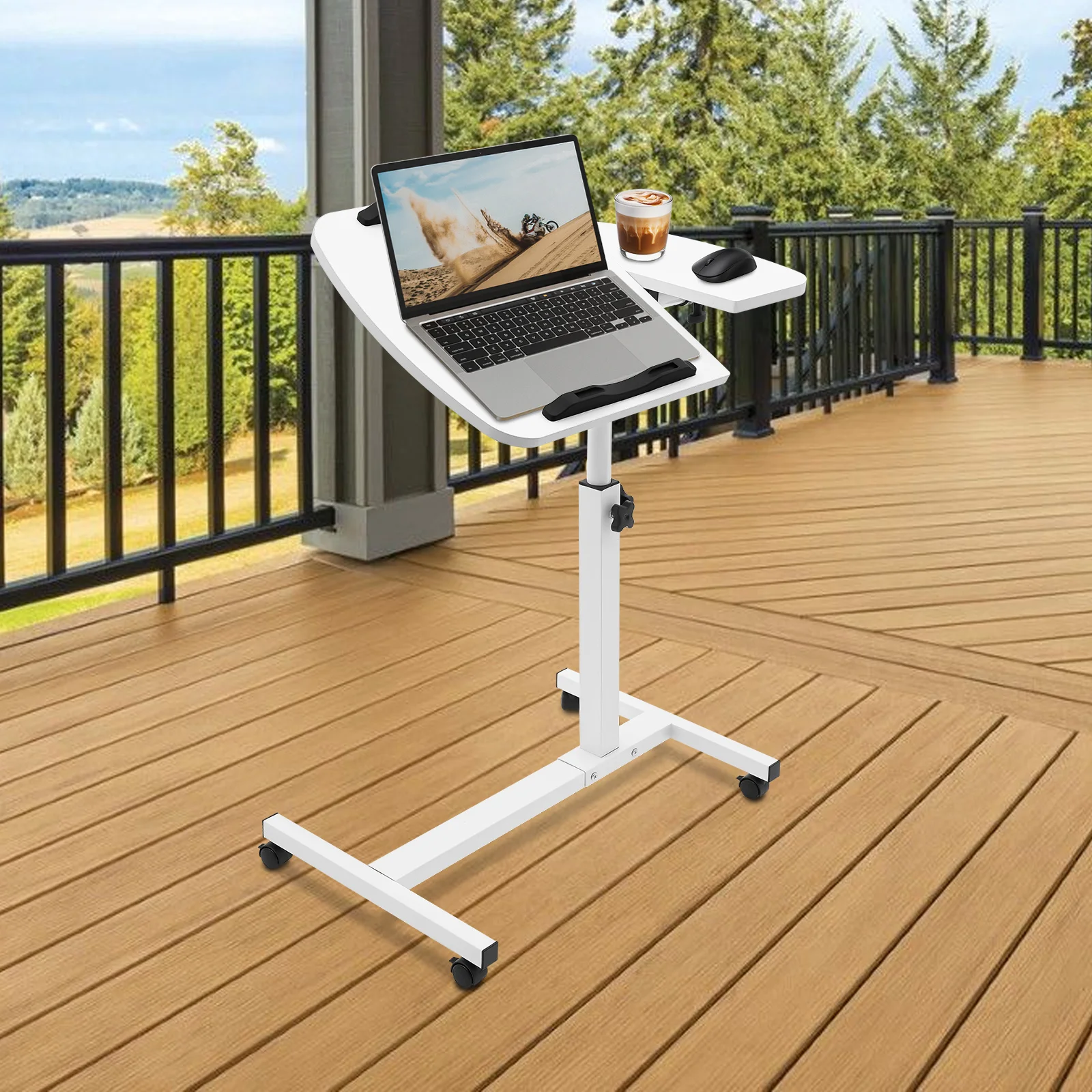 

Adjustable Mobile Laptop Desk Cart, Rollaway Computer Workstation, Portable Bed Side Writing Table, Space Saving Desktop Stand