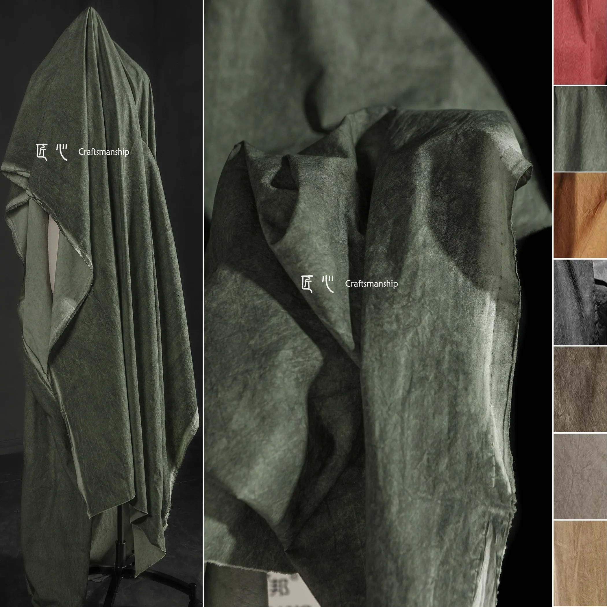 Moss Green Fried Color Oxford Fine Canvas Cotton High Density Plant Dyed Handmade Shirt Pants Clothing Designer Fabric