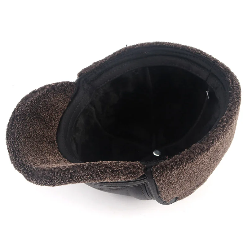 Men\'s Winter Earflap Hat Ushanka Outdoor 2025 Keep Warm Pu Leather Faux Fur Baseball Cap Russian Bomber Hat Man Black Snow Caps