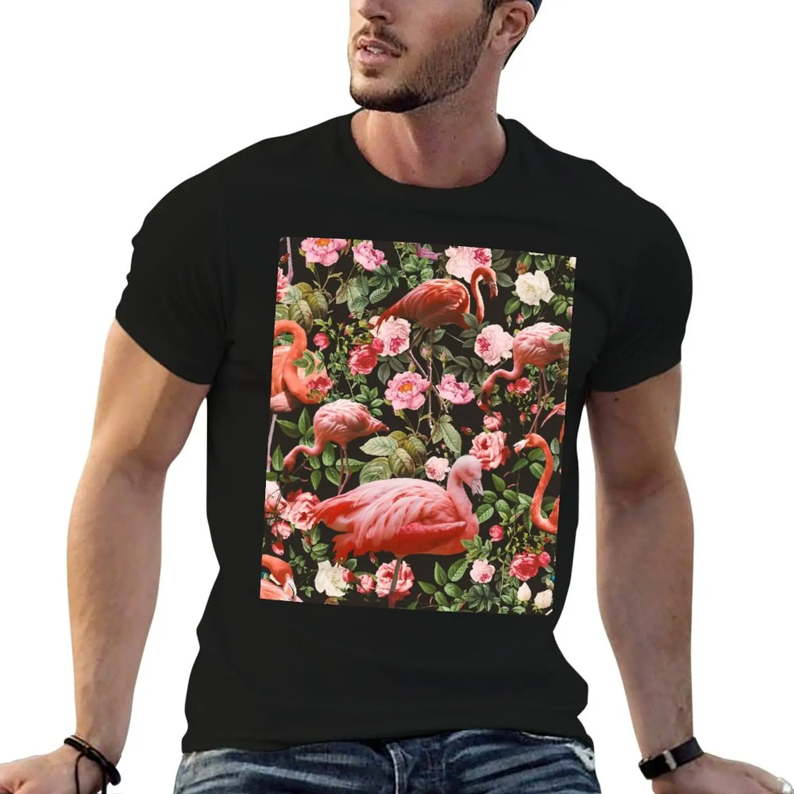 Floral and Flamingo Pattern T-Shirt Trend Art Print T-Shirt
