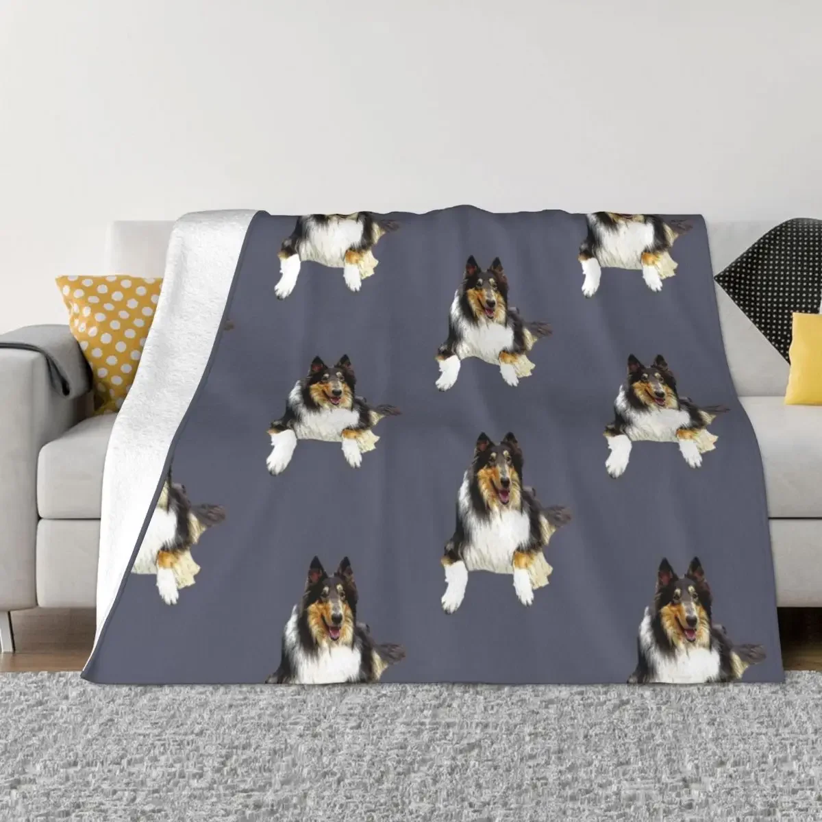 Rough Collie Tri Throw Blanket fluffy Cute Plaid Dorm Room Essentials funny gift Blankets