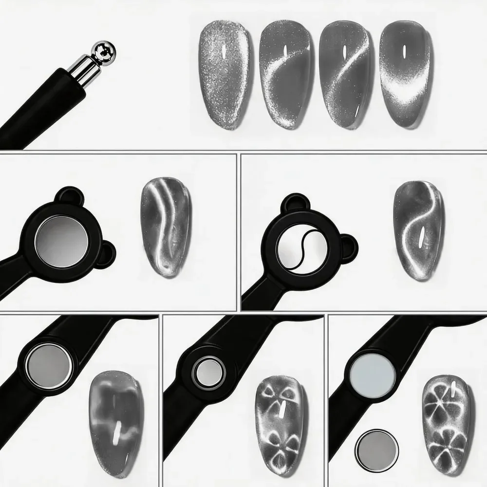 Katzenaugen-Nagelmagnet, Doppelkopf ‌ 5-in-1 Magnetstab-Nagelkunstwerkzeug: S-Form, Blume, Seestern, French & Glasperlen-Katzenaugen-Effekte – Detail 3