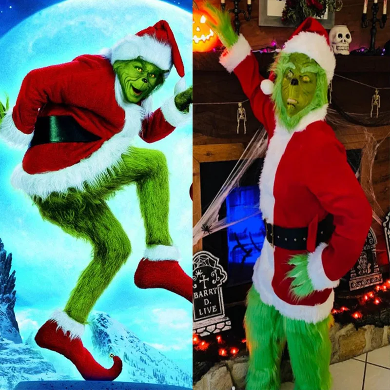 Conjunto de disfraz de Papá Noel para fiesta de Navidad, graduación, juego de rol para adultos, monstruo verde peludo, traje de Cosplay de Halloween, guantes, máscara
