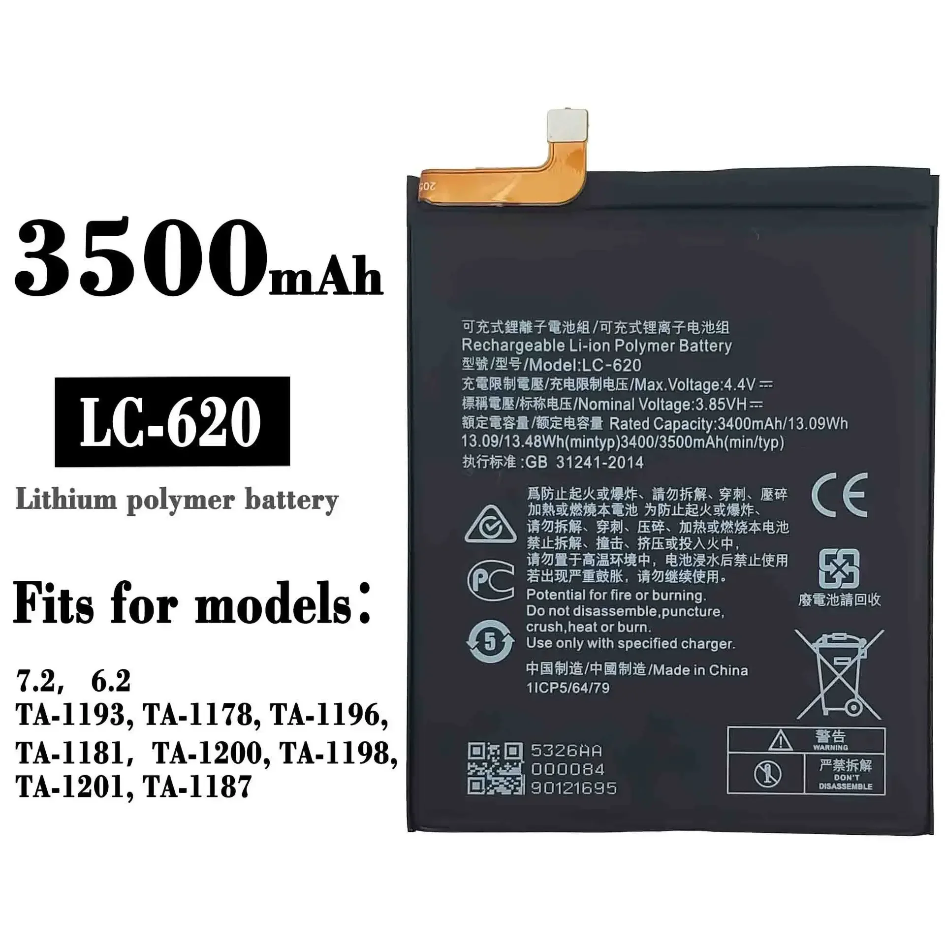 New  LC-620 Battery for Nokia 7.2 6.2 TA-1198 TA-1200 TA-1196 3500mAh Mobile Phone Batteries + Gift Tools