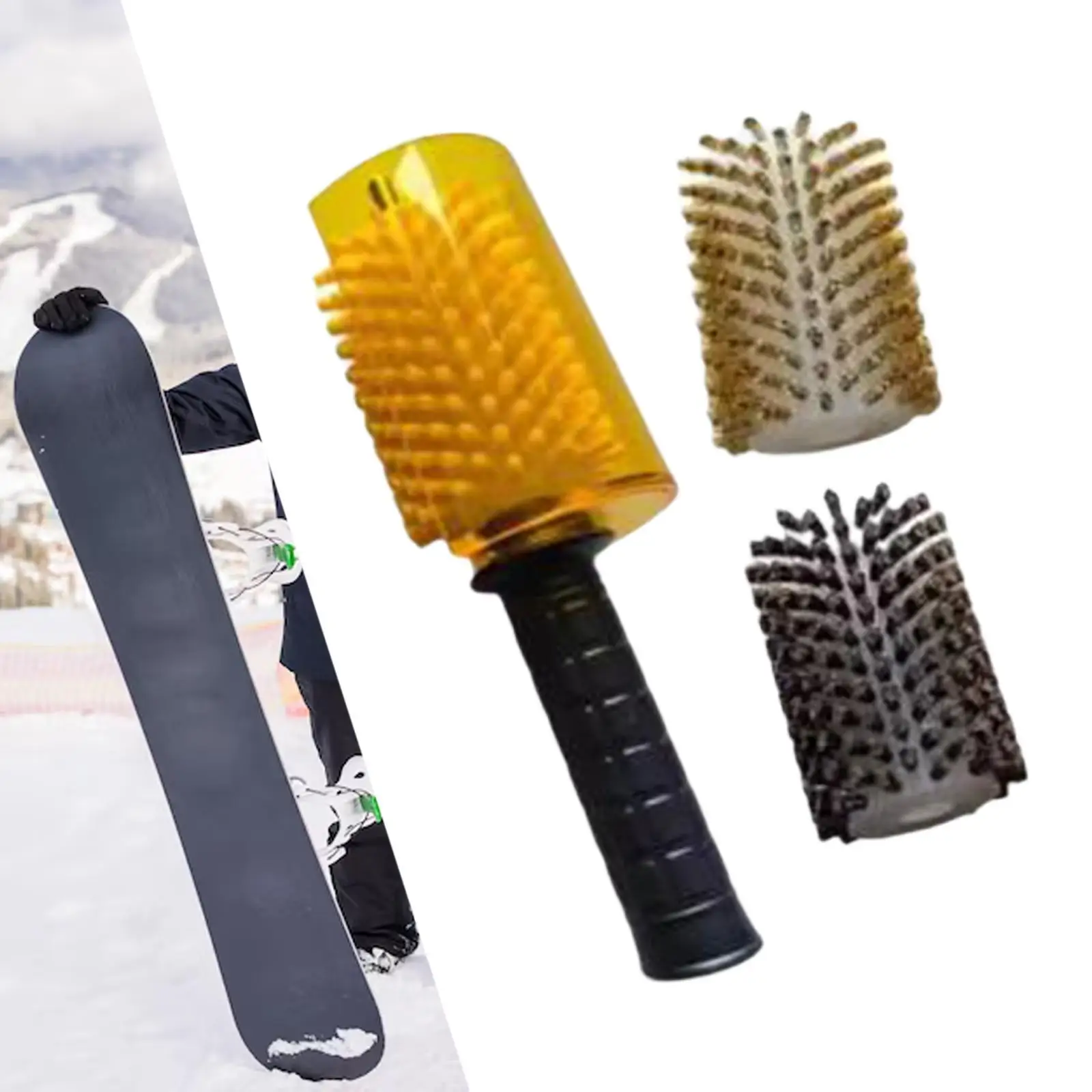 مجموعة فرشاة التزلج مع غطاء مقبض المحور فرشاة دوارة احترافية من النايلون والنحاس وشعر الخيل مجموعة فرشاة شمع على الجليد #3