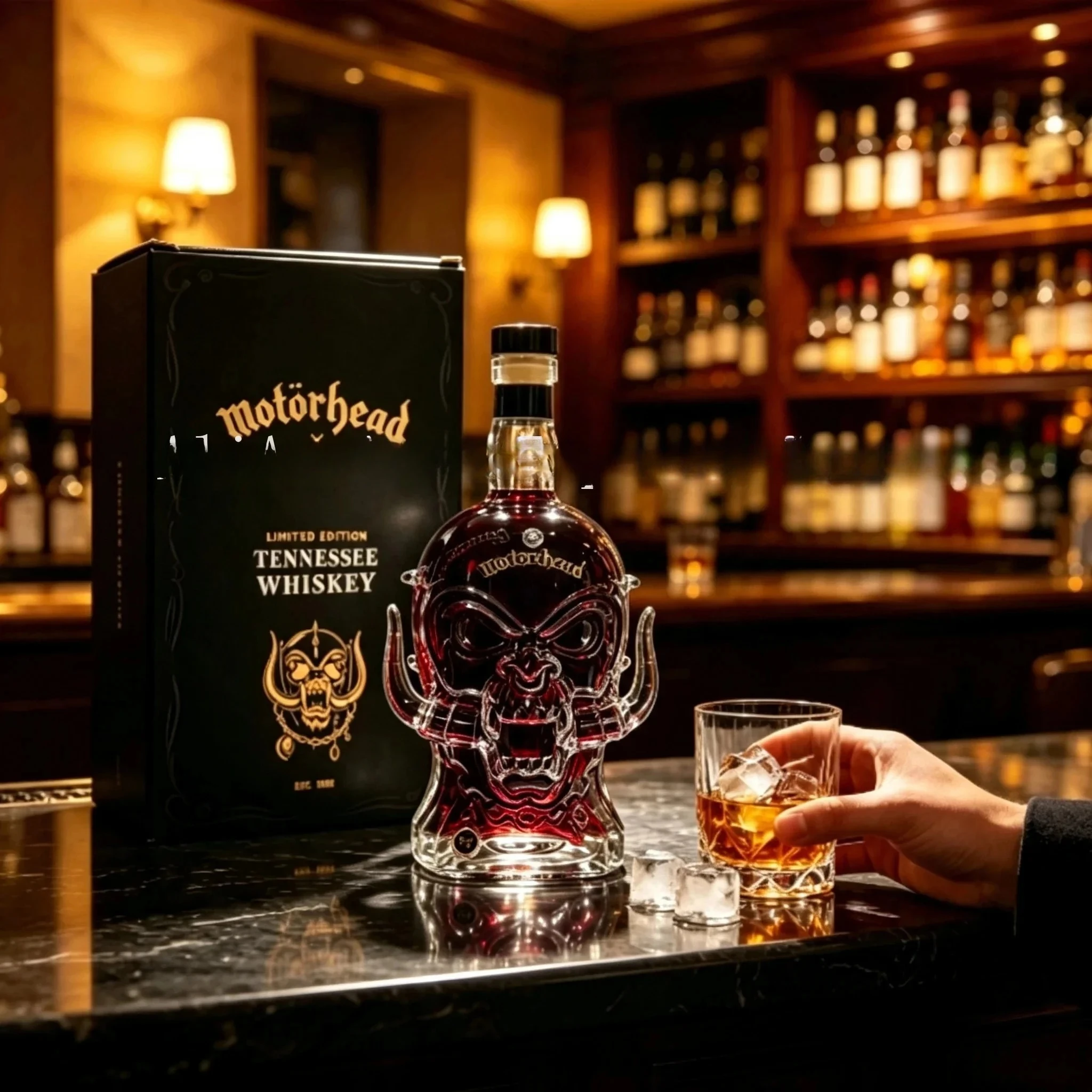 Motorhead Limited Edition Skull Whiskey Decanter 330ml Hand Blown Crystal Glass Rock N Roll Collectible Bar Gift Set