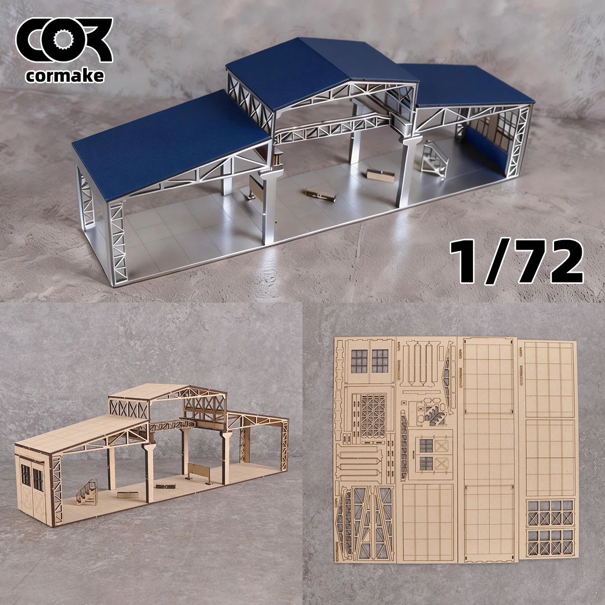 Architektonisches Gebäudemodell-Bausatz Miniatur-Sandtisch Fabrikhalle Reparaturwerkstatt Depot Scheune Diorama Maßstabsmodell-Set 1/72