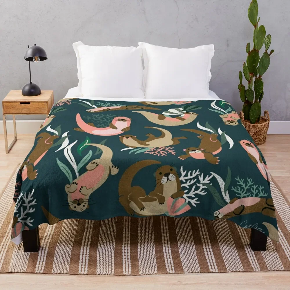 Otter Collection - Teal Palette Throw Blanket Decorative Sofas manga Quilt Blankets