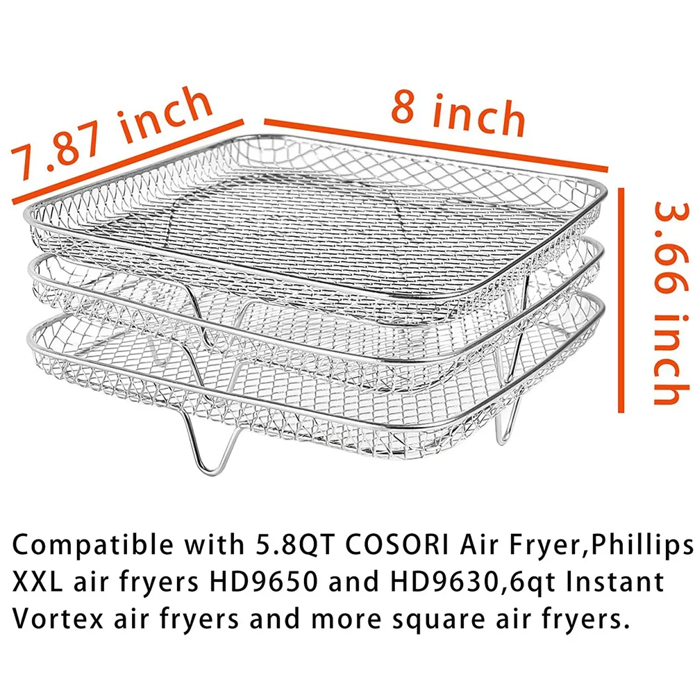 8 นิ้ว Air Fryer Rack สําหรับ Instant Vortex Air Fryer,Philips,COSORI Air Fryer, สแควร์สาม STACKABLE Dehydrator Racks