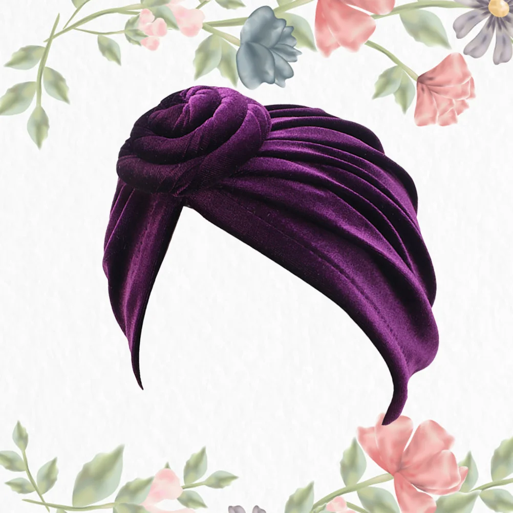 قبعة لف الرأس أنيقة منديل عمامة بوهيمية على الطراز الوطني قبعة استحمام أرجوانية خفيفة الوزن ومطاطة #3