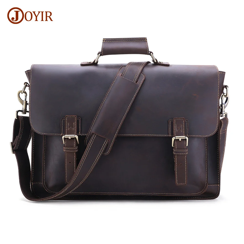 Genuine Leather Men's Briefcase Crazy Horse Messenger Male 17inch Laptop Bag Men Business Travel