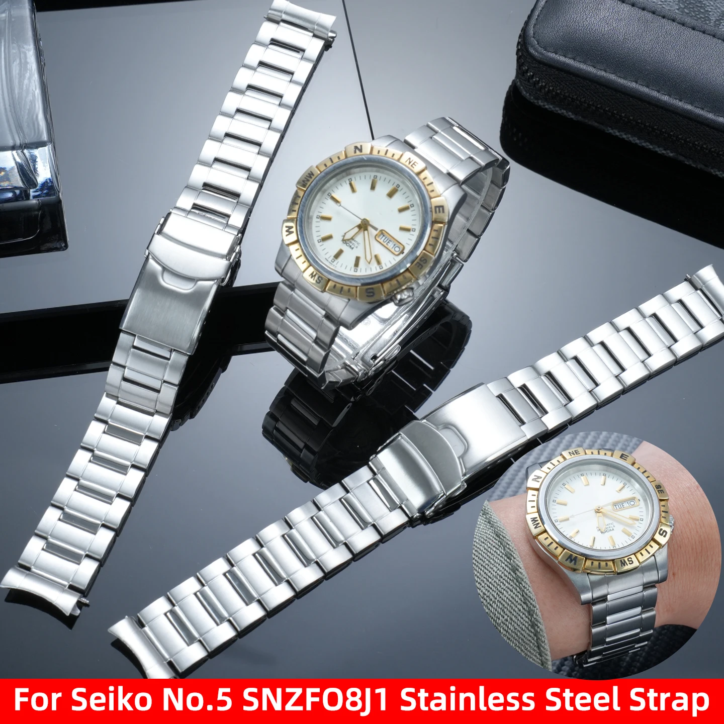 

Металлический браслет с изогнутым концом 20 мм для Seiko No. 5 SNZF08F1 SNZF17 Ремешок для часов из нержавеющей стали, сменные аксессуары