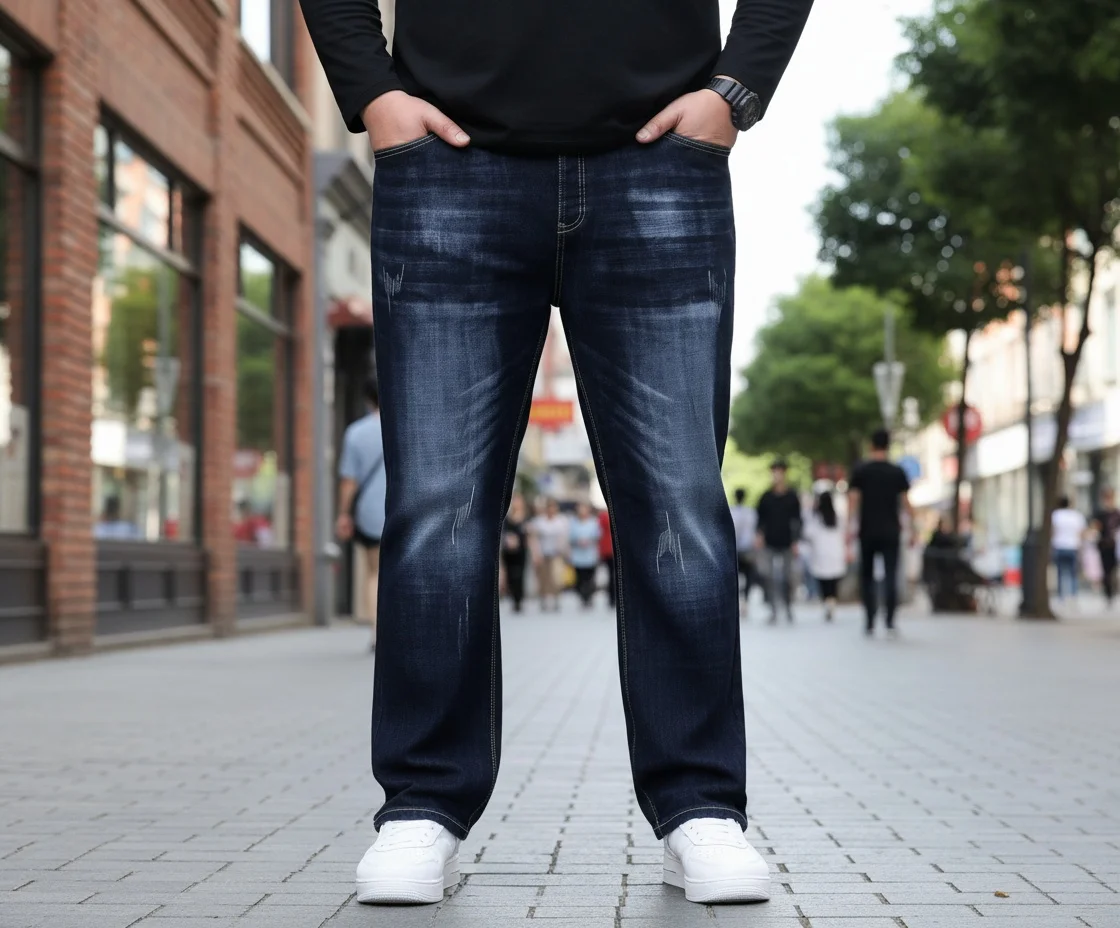 

Plus Size +Extra Large Size 2Xl-6Xl with Drawstring Men's Jeans, Stretchy and Slimming, No Ironing Needed, Men's High-End Luxury