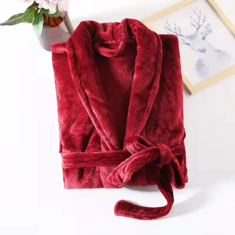 Autumn Winter Coral Fleece Robe Long Sleeve Extended Bathrobe Homewear Distributable