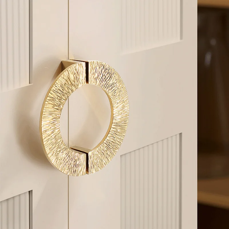 Solid Brass Cabinet Handle Bright-Gold Wardrobe/Cupboard Door Pull Silver Light-Luxury Single-Hole Drawer Knob Furniture Handles