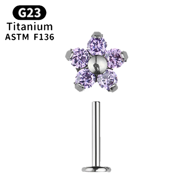 ASTM F136 Orelha de Titânio CZ Five-pointed Star Lip Nail Cartilage Brincos Body Piercing Jóias Lindas Jóias de Presente