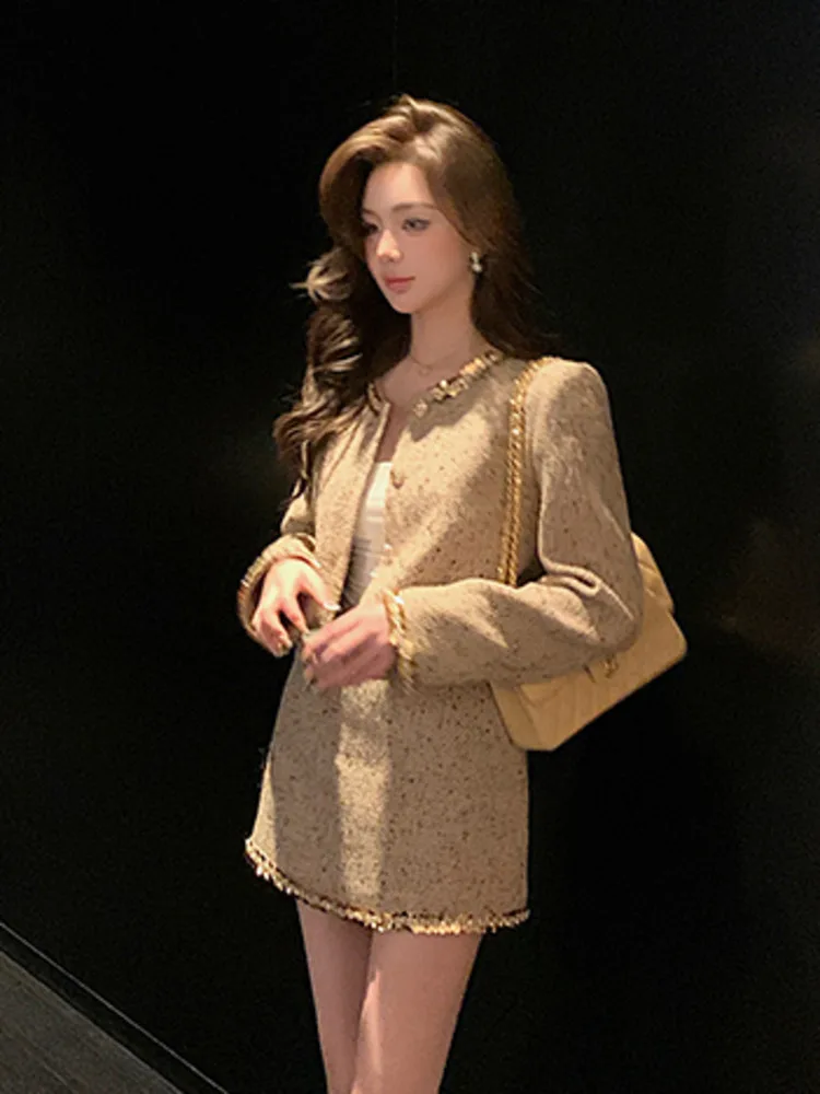 High Quality French Luxurious Small Fragrance 2 Piece Sets Women Outfits Fashion Vintage Jacket Coat + Skirt Two Piece Suits