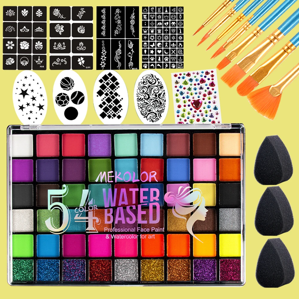 Face Paint Kit Water Based Non Toxic Face Paint Palette with 54 Colors  Professional Body Face Paint kit For Party ﻿