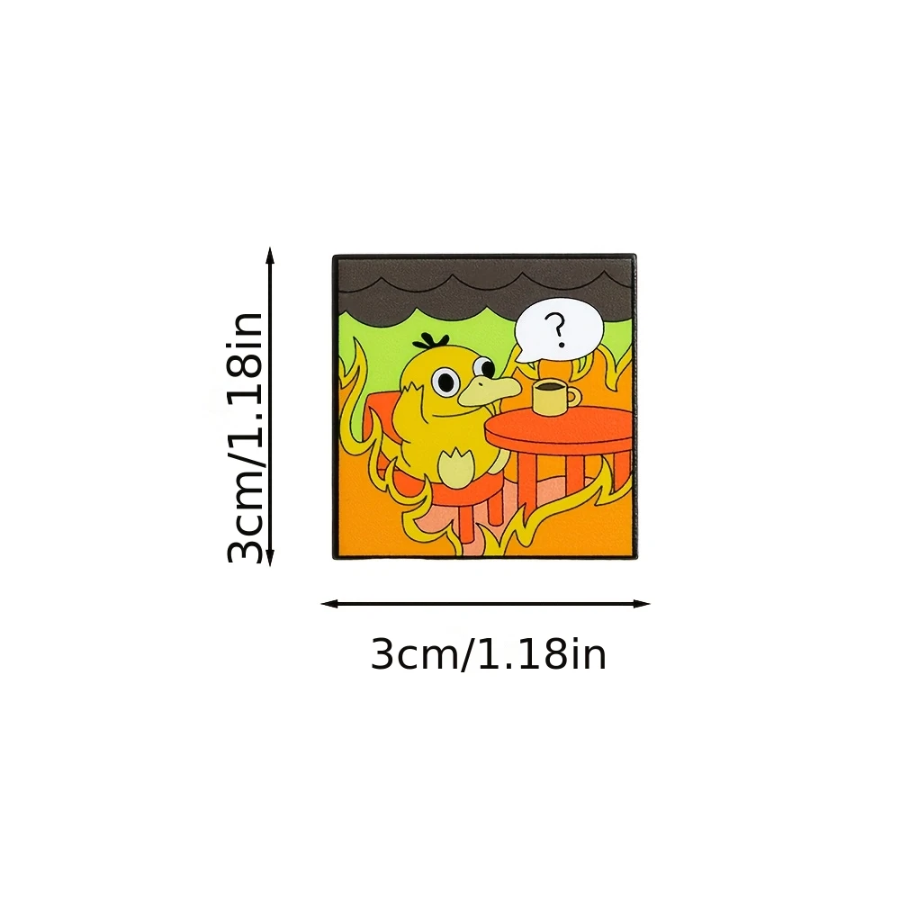 Cute Anime Duck Enamel Pin - House on Fire Design with Confused Duck - Brooch Jewelry Gift for Anime Fans, Funny Animal Badge