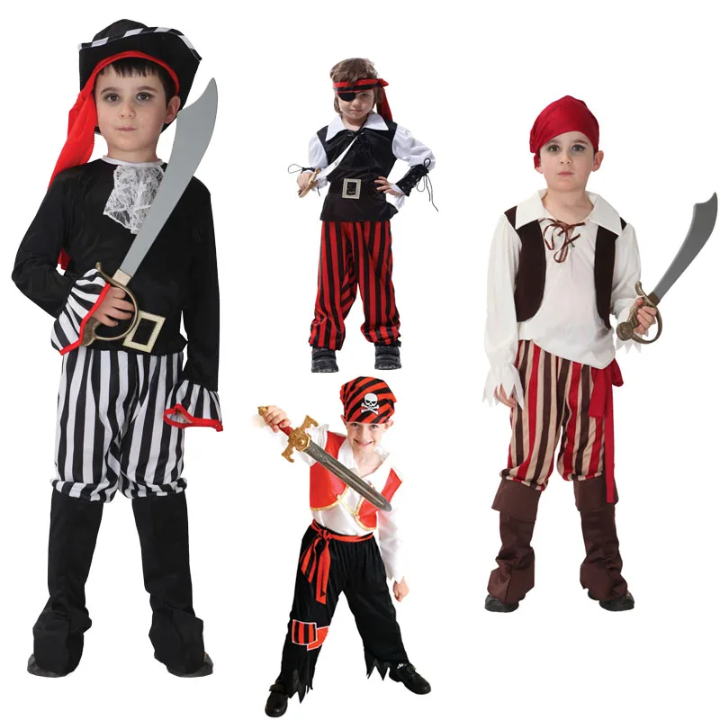 Halloween Kids Pirate Costume, Boys Captain Jack Role-play Suits, Children Cosplay set ,no weapon