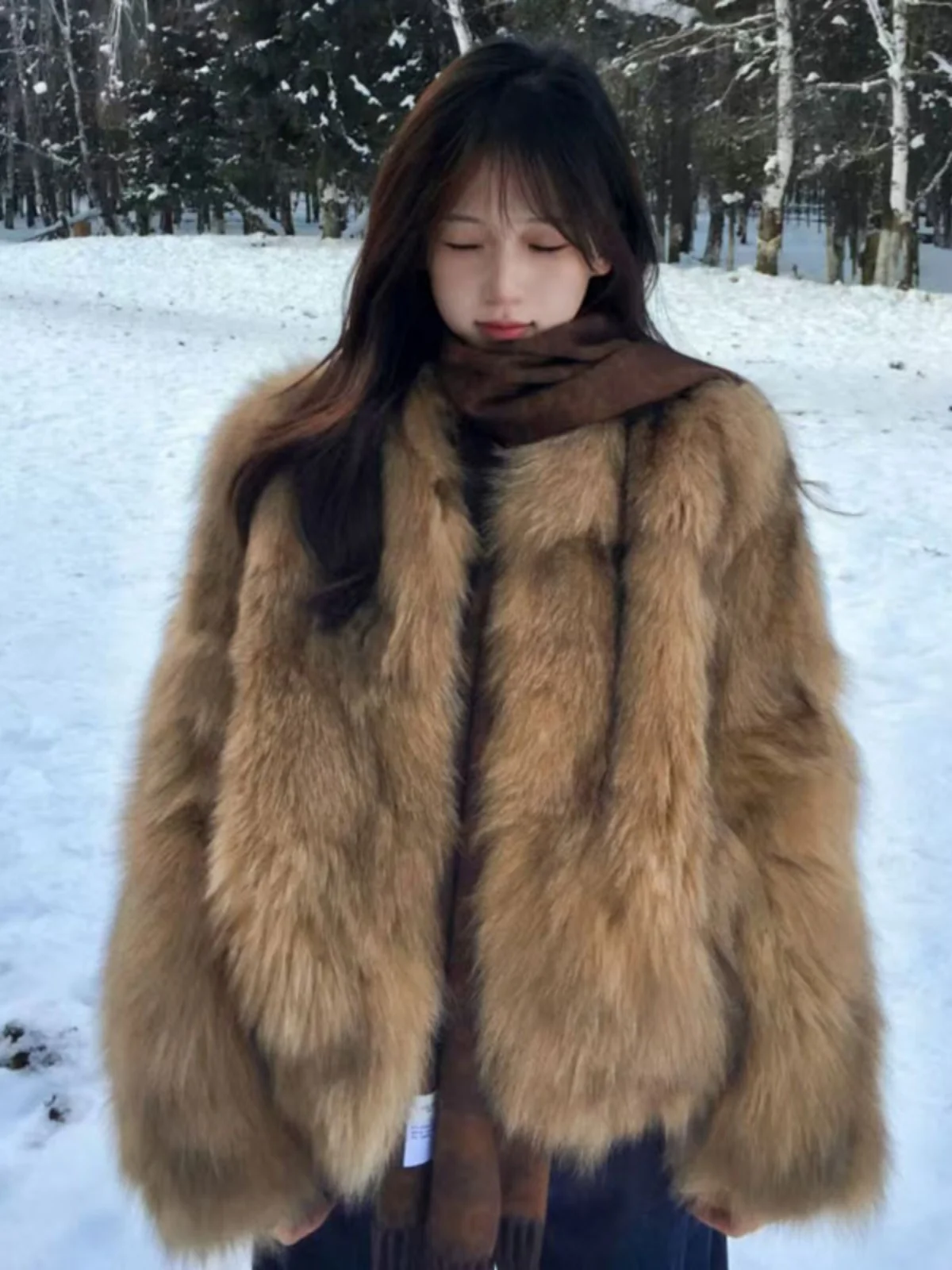 

Куртка в корейском стиле, винтажная, класса люкс, из искусственного меха, комбинированная из кожи и меха, новая весенняя модель, теплая, цветная, с длинными рукавами