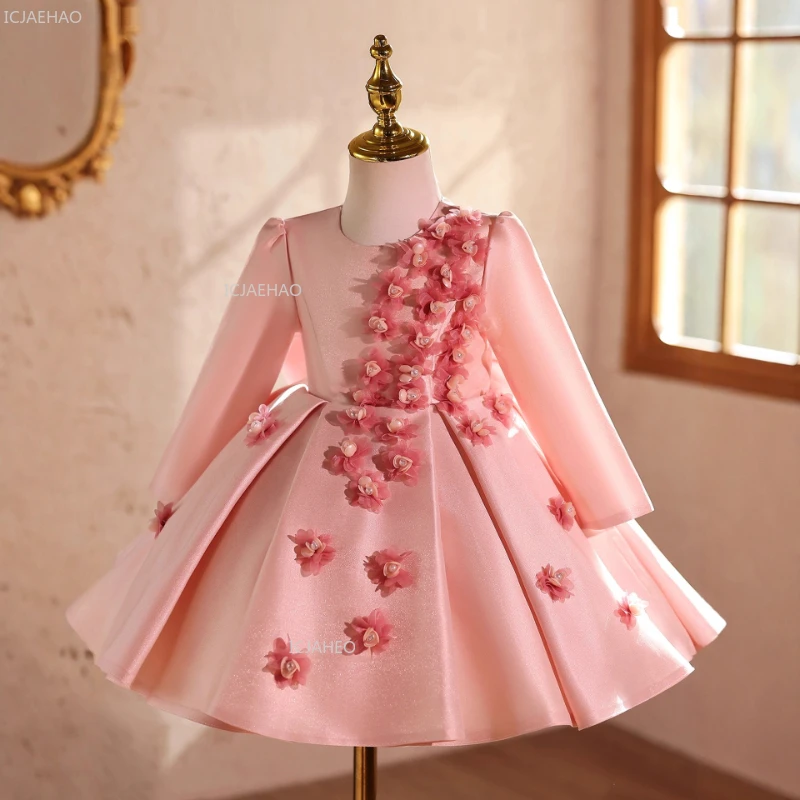 

Girls Birthday Host Pink Dress Kids Clothing Formal Party Puffy Celebration Evening Gown Children Princess Gown Performance